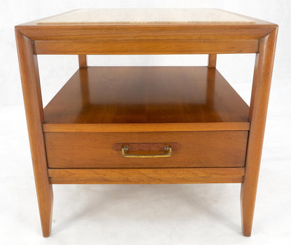 EstablishedLines Drexel Travertine Top Walnut Base Rectangle One Drawer Side End Table Stand MINT