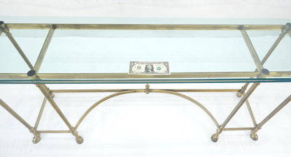 EstablishedLines Italian Hoof Feet Brass Frame Base 3/4" Glass Top Console Hall Table
