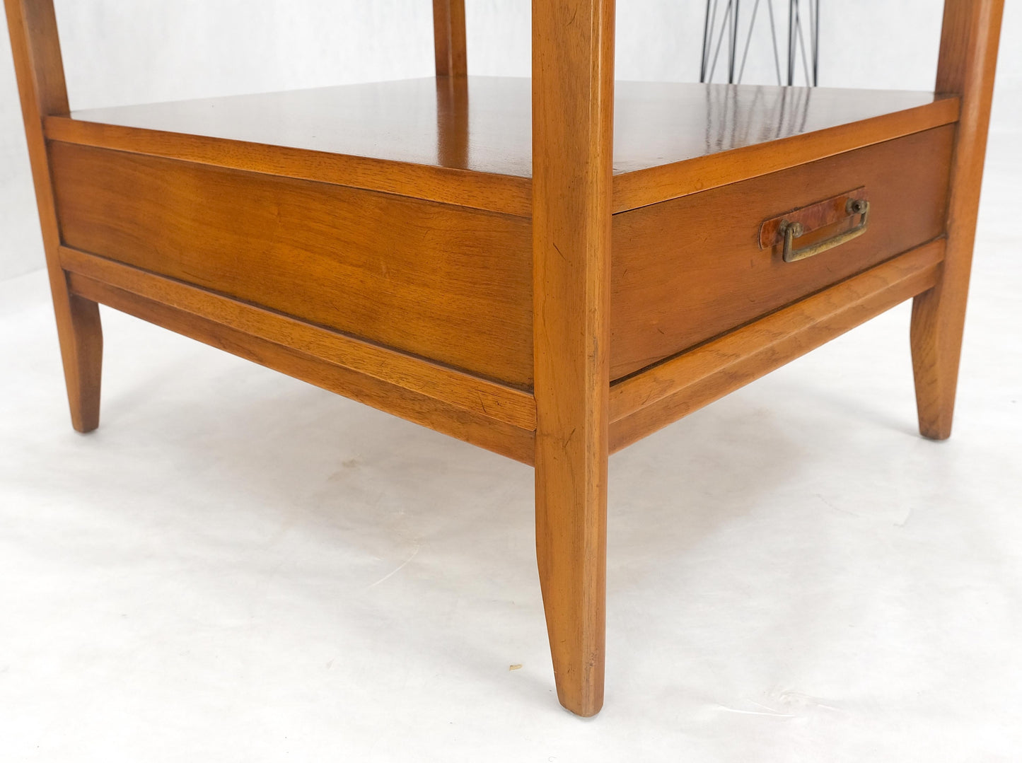 EstablishedLines Drexel Travertine Top Walnut Base Rectangle One Drawer Side End Table Stand MINT