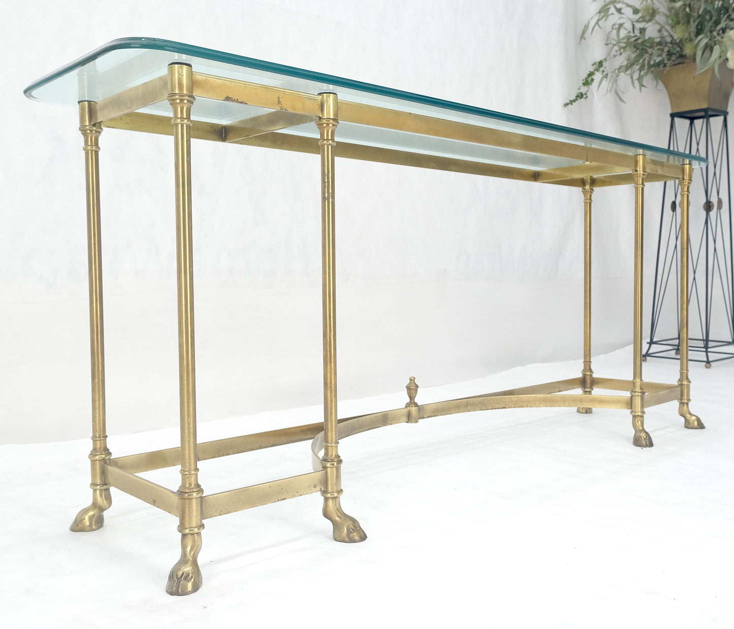 EstablishedLines Italian Hoof Feet Brass Frame Base 3/4" Glass Top Console Hall Table