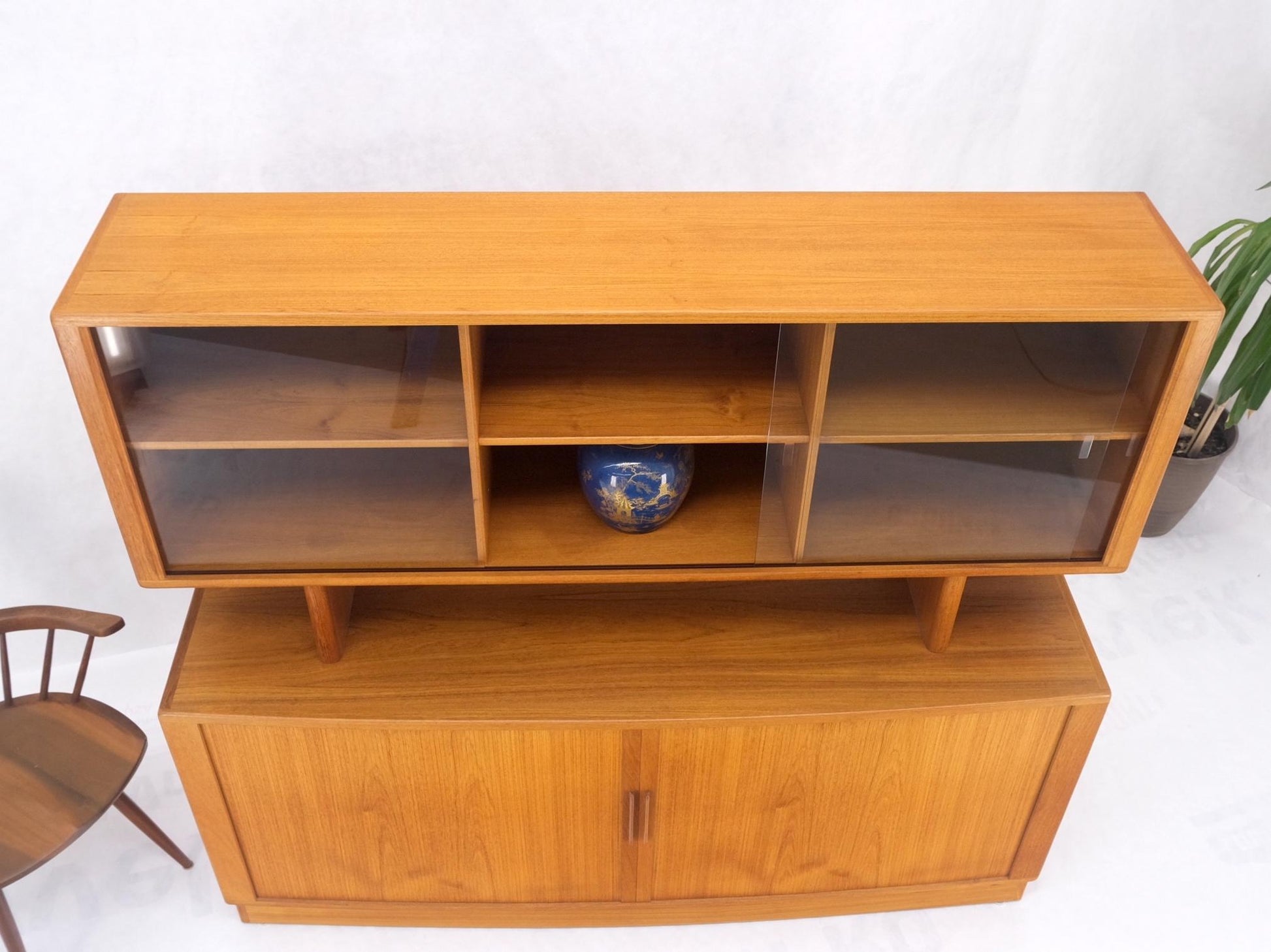 EstablishedLines Danish Mid-Century Modern Teak Credenza Tambour Doors Hutch Mint