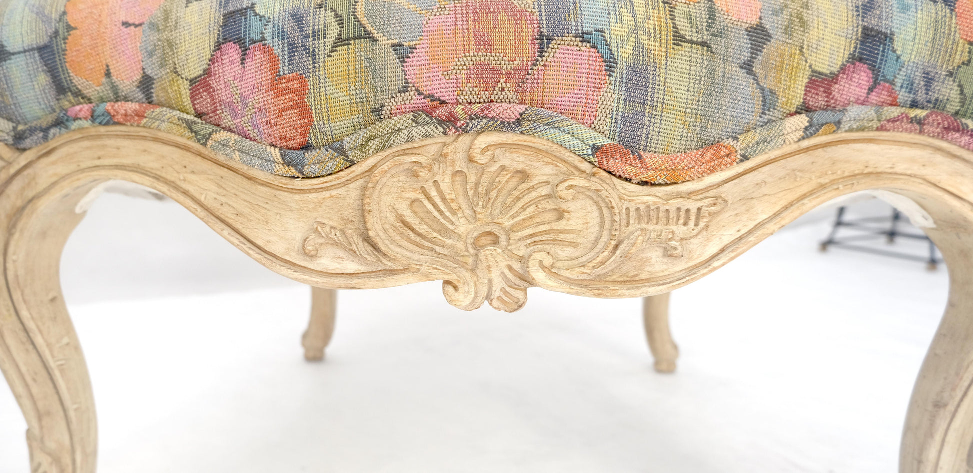 EstablishedLines Pair of French Provincial Decorative Floral Pattern Carved Arm Chairs MINT