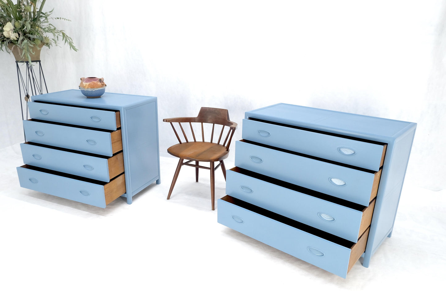 Pair Michael Taylor For Baker Light Grey Blue 4 Drawer Dressers Bachelor Chests