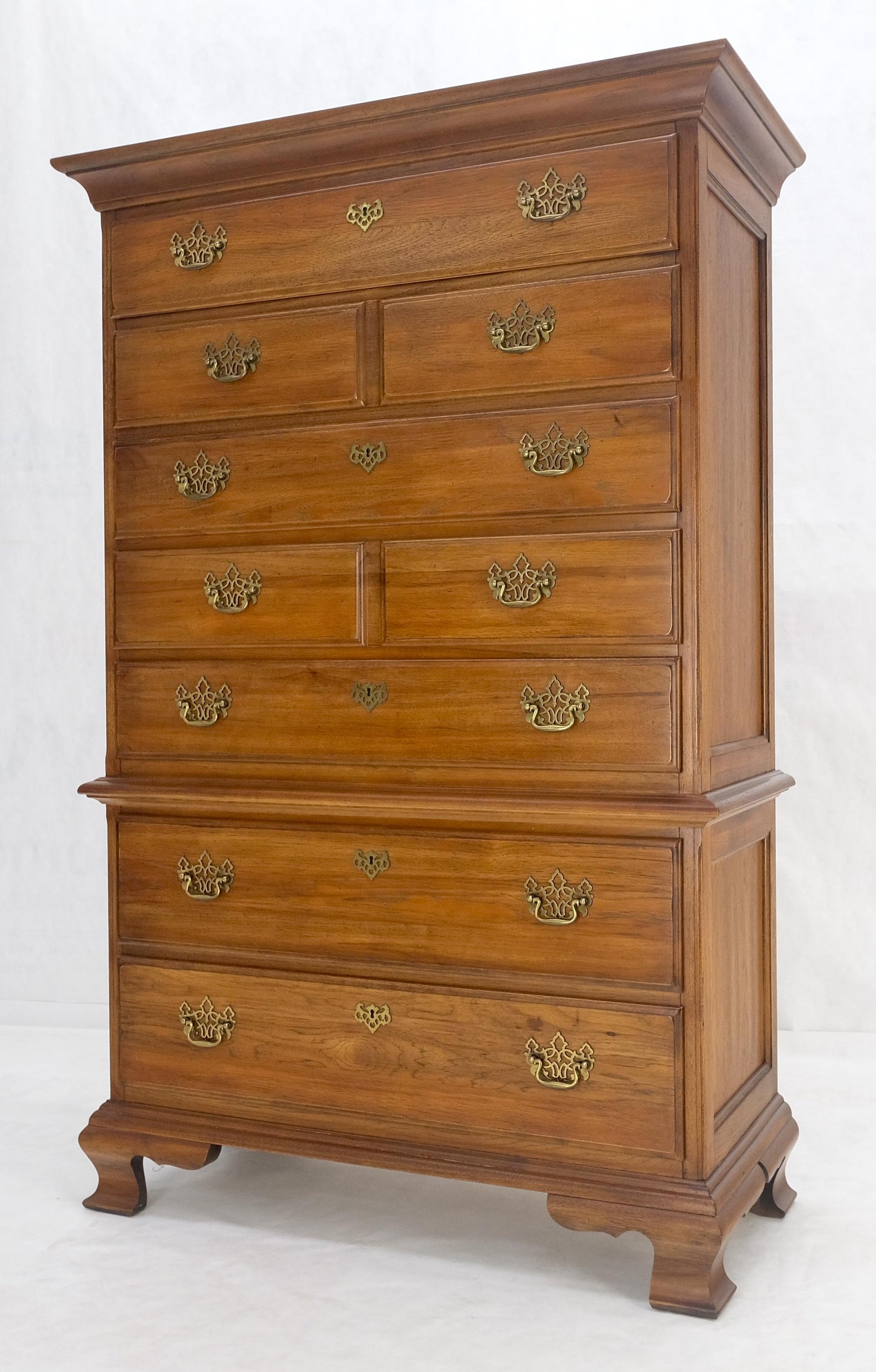Light Walnut Chest on Chest Dresser High Boy Brass Pulls by Thomasville MINT!