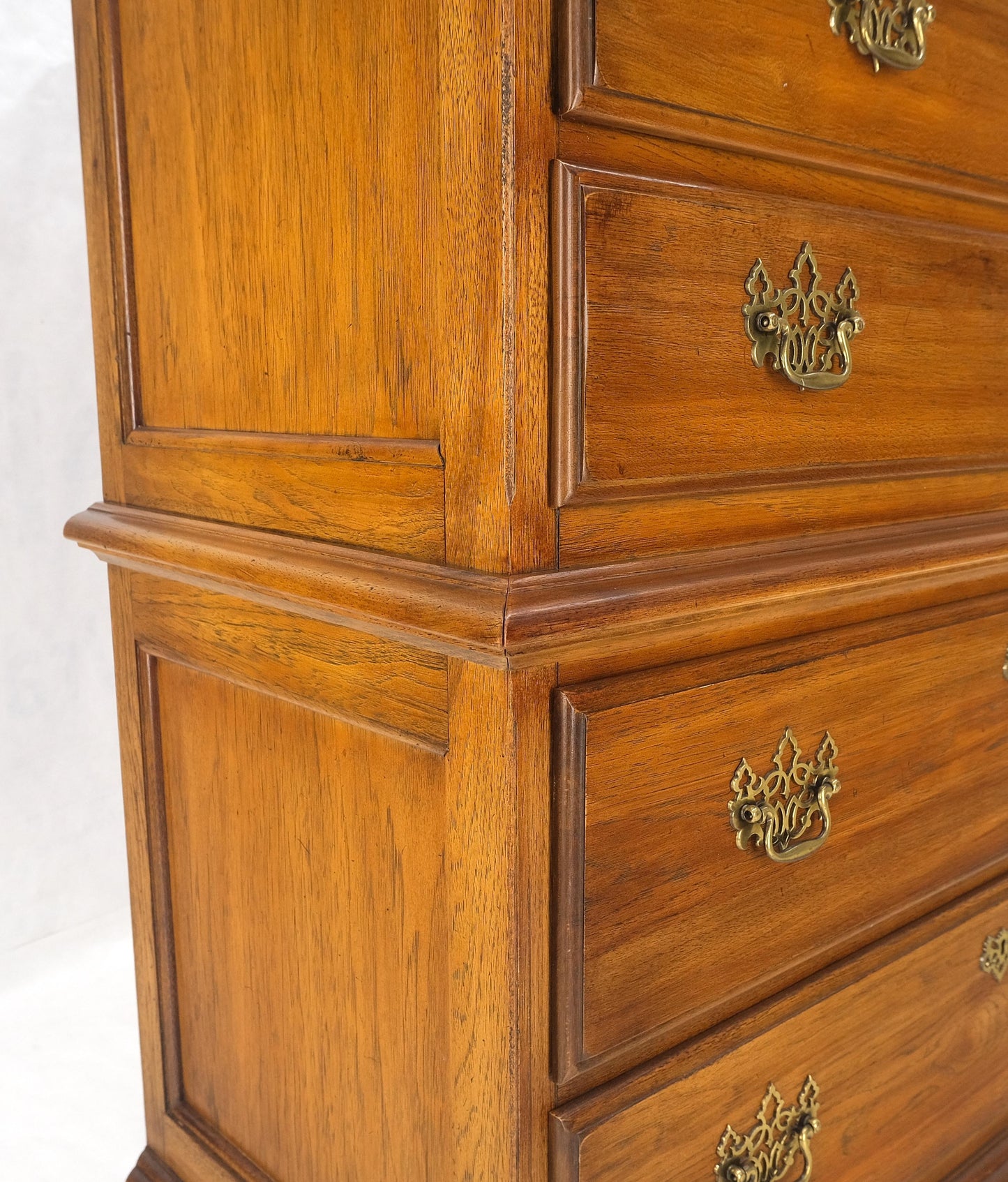 Light Walnut Chest on Chest Dresser High Boy Brass Pulls by Thomasville MINT!