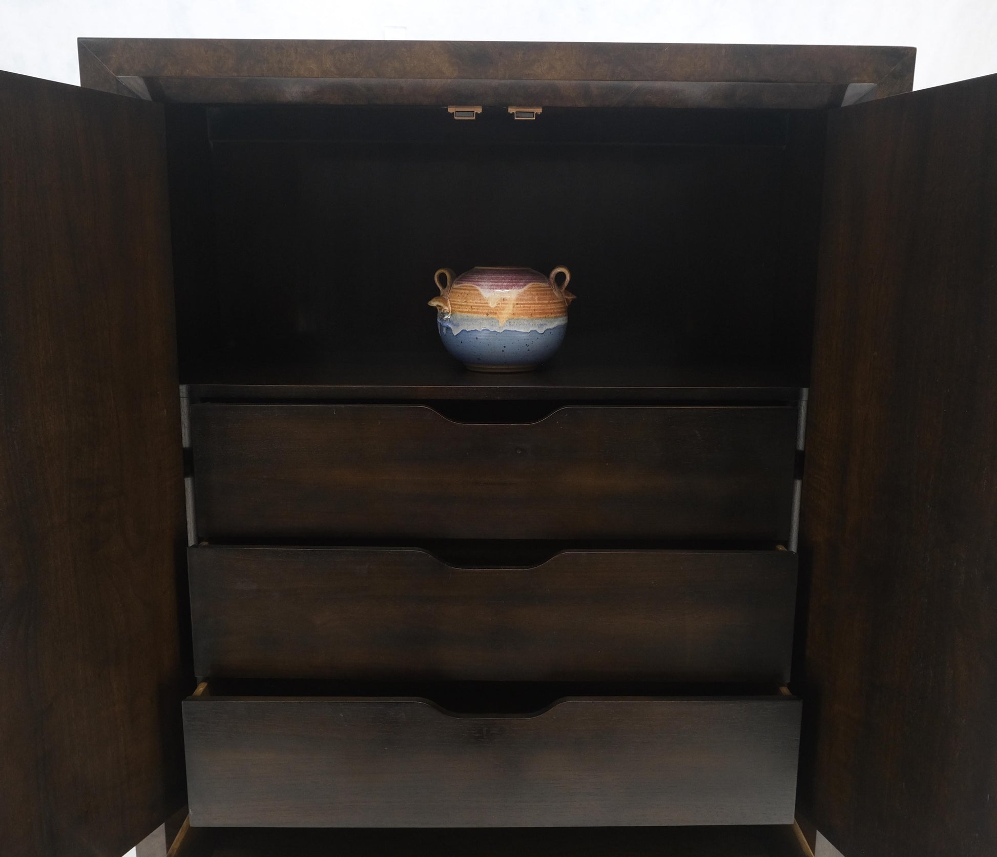 EstablishedLines Mastercraft Dark Olive Burl Wood Brass Hardware Large Gentelmens Chest Dresser