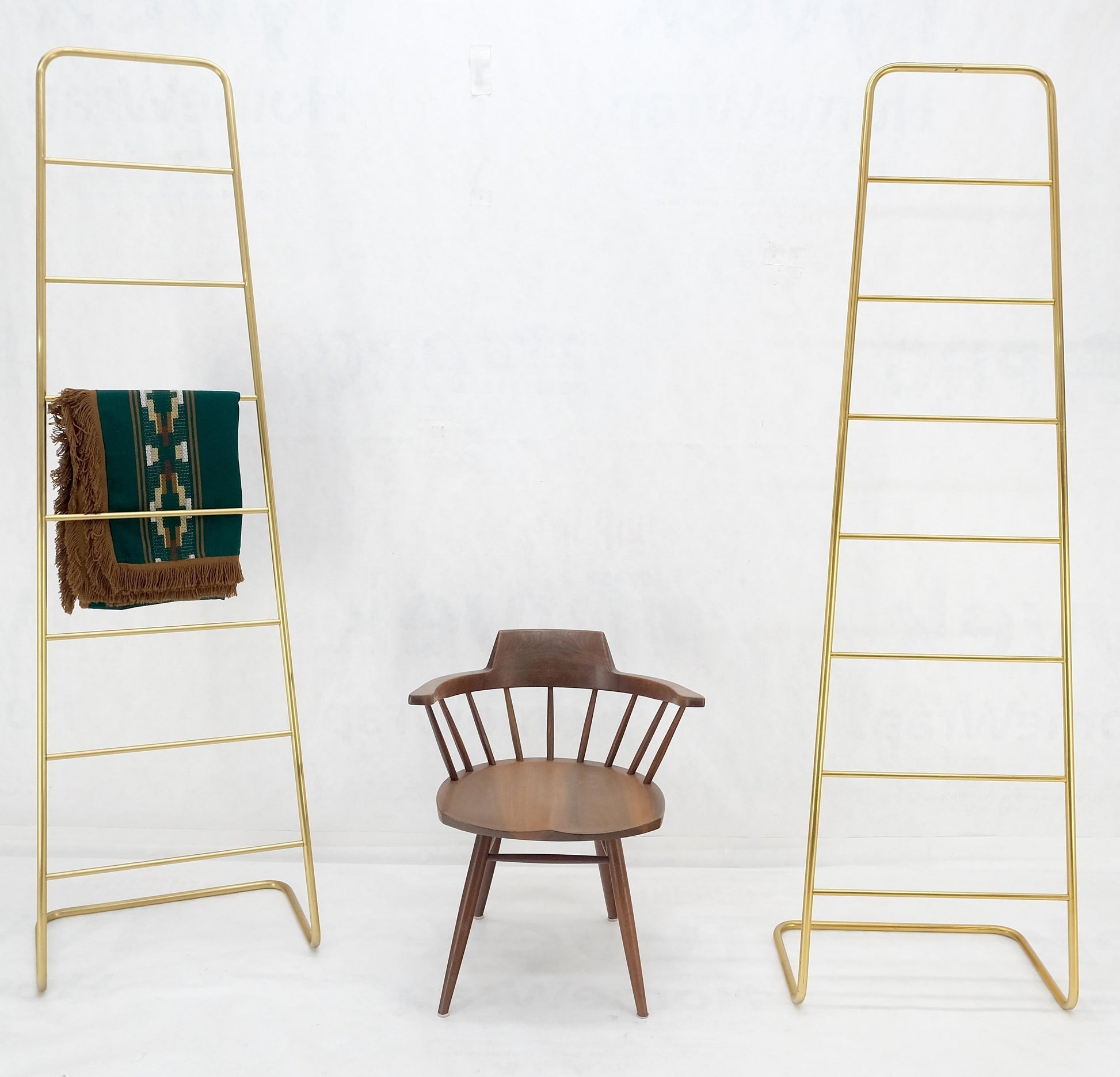 EstablishedLines Pair of 89" Tall Brass Custom Decorative Textile Fabric Towel Racks Displays