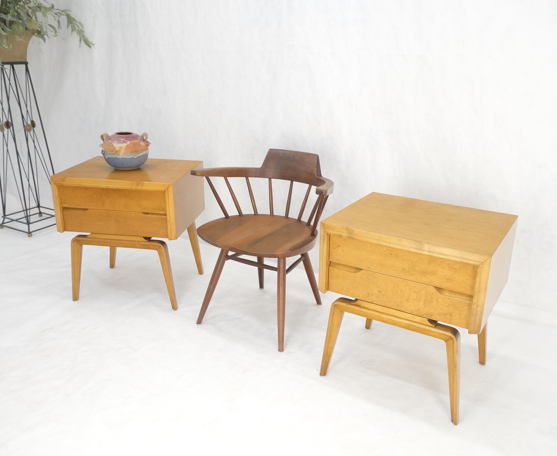 EstablishedLines Pair Swedish Edmund Spence 2 Drawer Blond Birch Night Bed Stands Cabinets MINT!