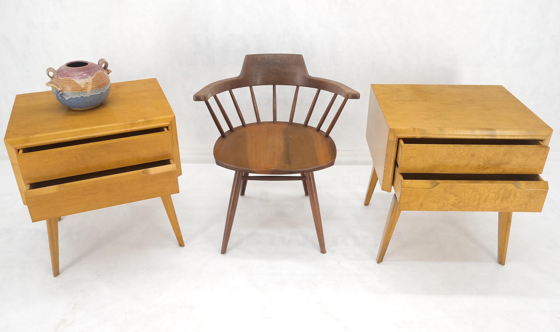 EstablishedLines Pair Swedish Edmund Spence 2 Drawer Blond Birch Night Bed Stands Cabinets MINT!