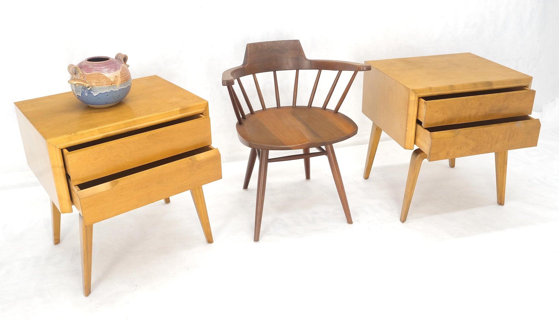 EstablishedLines Pair Swedish Edmund Spence 2 Drawer Blond Birch Night Bed Stands Cabinets MINT!