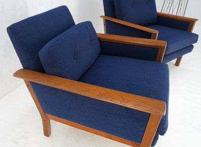 EstablishedLines Danish Mid-Century Modern Teak Frames New Wool Upholstery Lounge Chairs Refinish