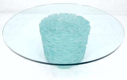 EstablishedLines Fused Glass "Ice" Blocks Round Base Studio Made 3/4" 48" Glass Top Coffee Table