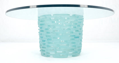 EstablishedLines Fused Glass "Ice" Blocks Round Base Studio Made 3/4" 48" Glass Top Coffee Table