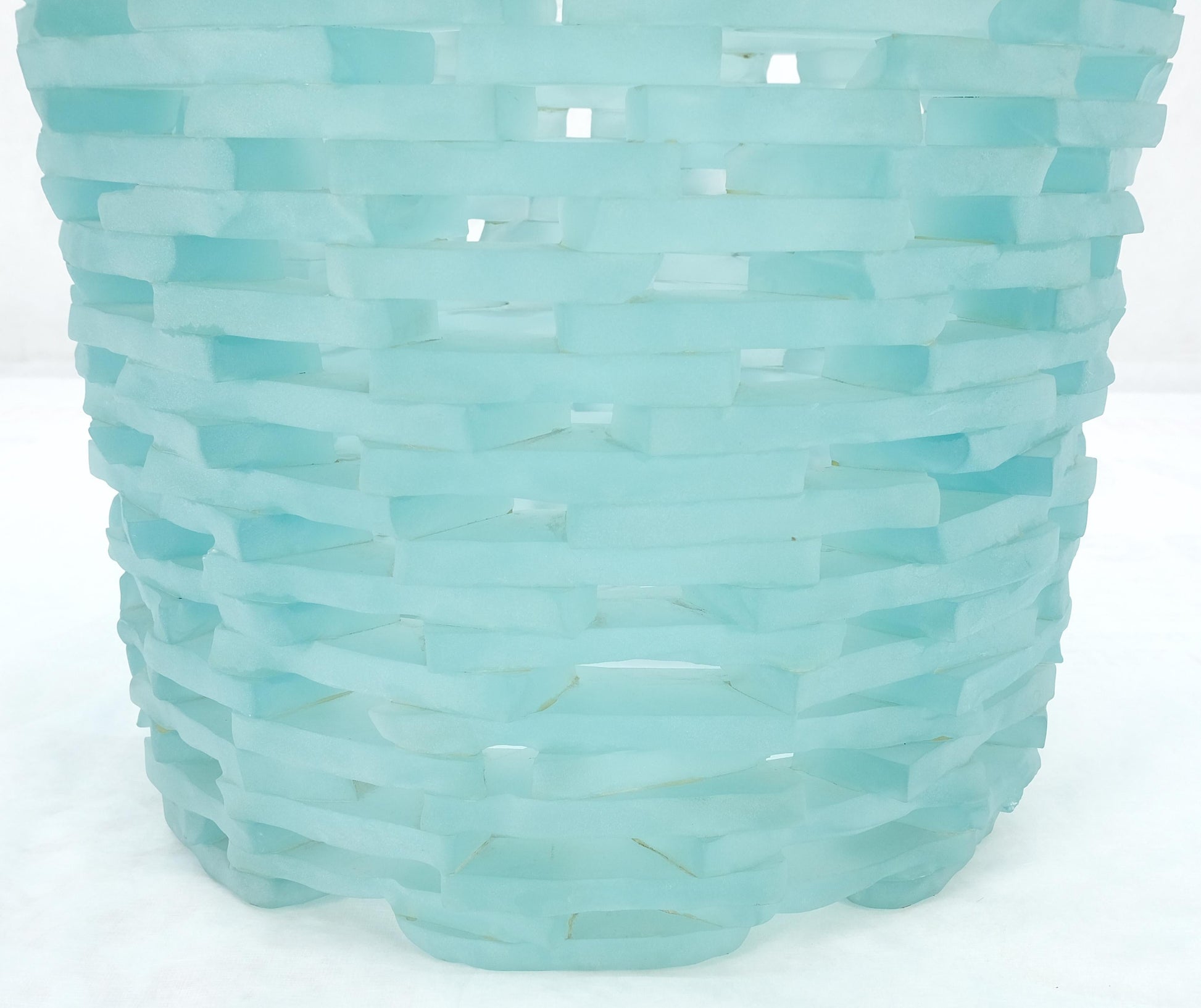EstablishedLines Fused Glass "Ice" Blocks Round Base Studio Made 3/4" 48" Glass Top Coffee Table
