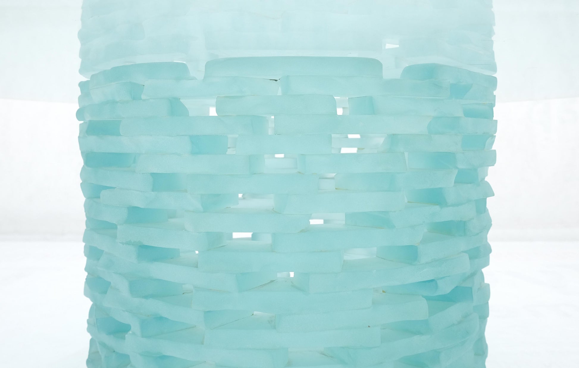 EstablishedLines Fused Glass "Ice" Blocks Round Base Studio Made 3/4" 48" Glass Top Coffee Table