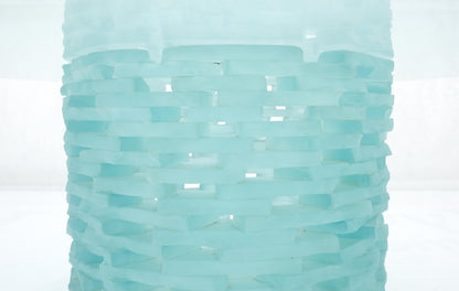 EstablishedLines Fused Glass "Ice" Blocks Round Base Studio Made 3/4" 48" Glass Top Coffee Table