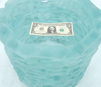EstablishedLines Fused Glass "Ice" Blocks Round Base Studio Made 3/4" 48" Glass Top Coffee Table