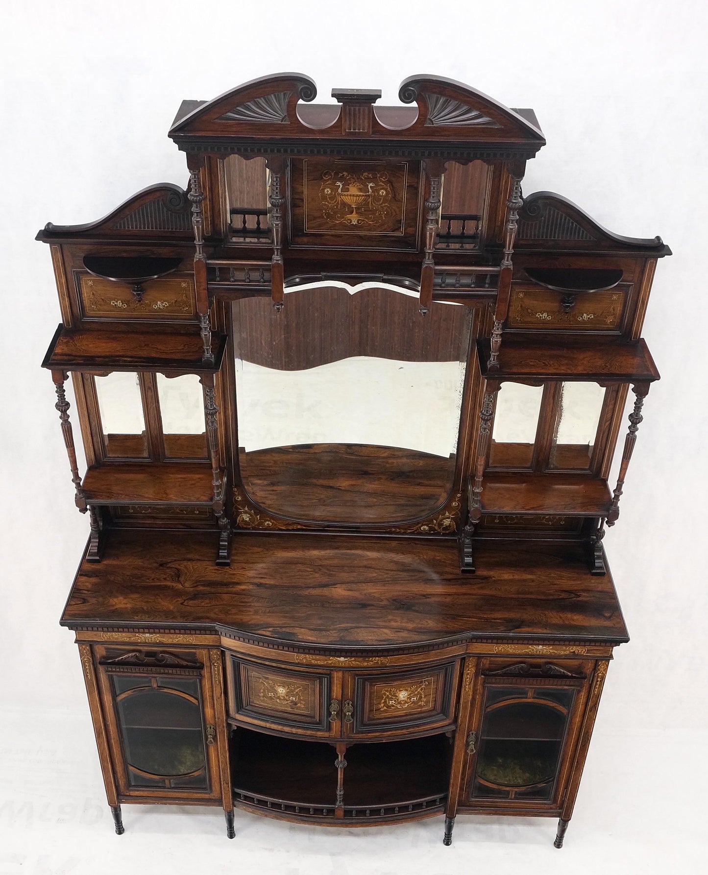 Victorian Rosewood Sideboard Credenza Etagere Display Cabinet Beveled Glass Mint