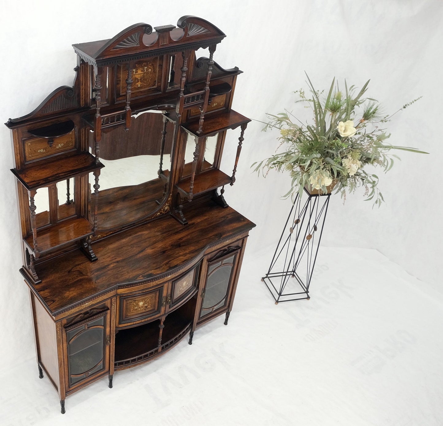 Victorian Rosewood Sideboard Credenza Etagere Display Cabinet Beveled Glass Mint