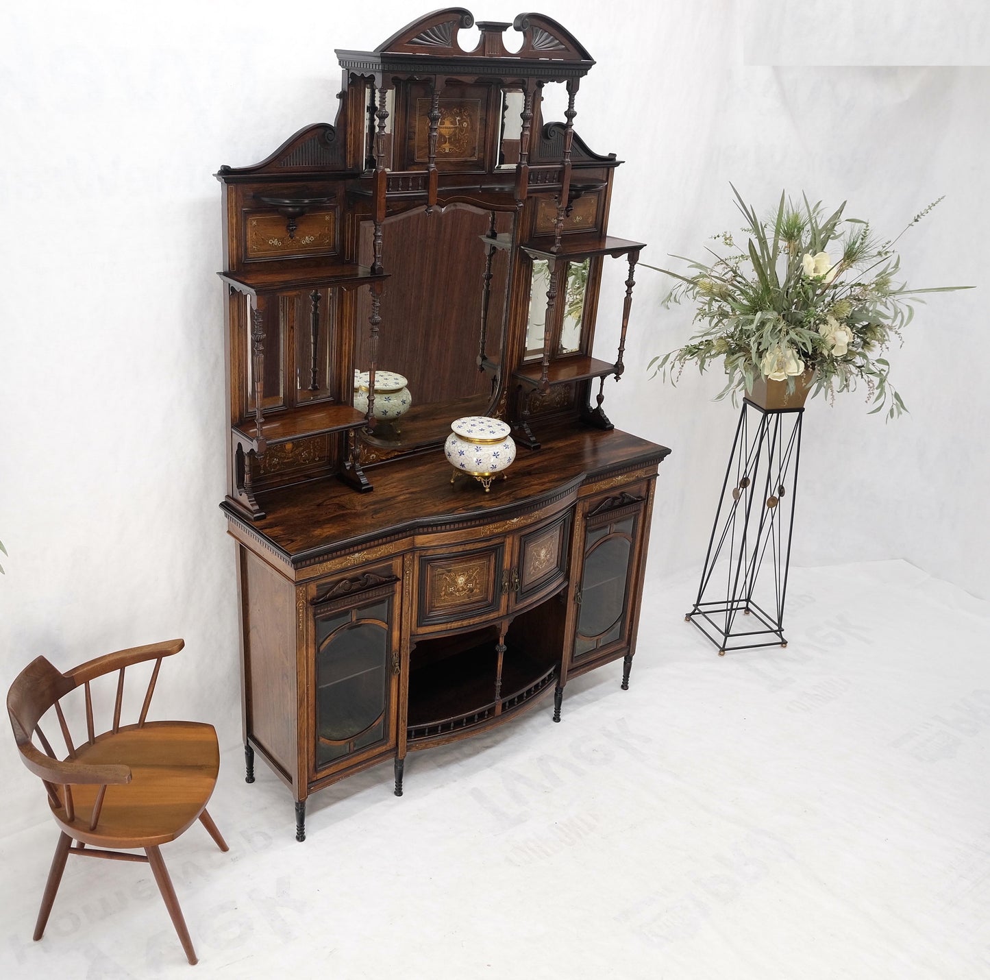 Victorian Rosewood Sideboard Credenza Etagere Display Cabinet Beveled Glass Mint