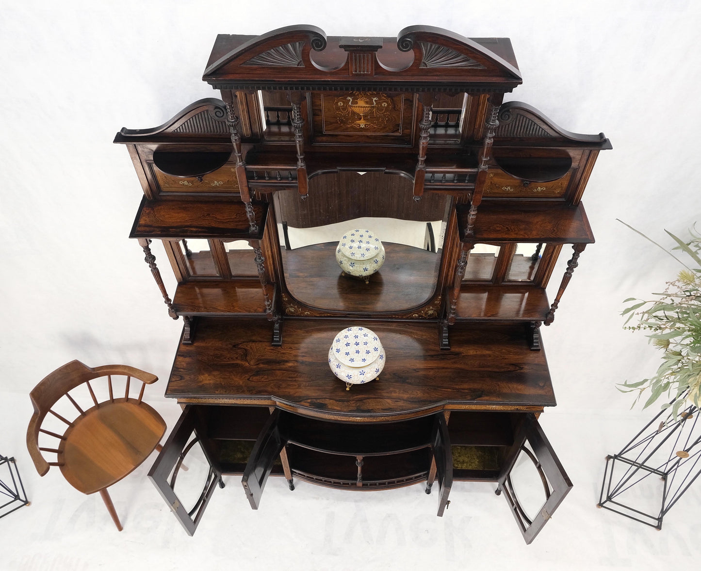 Victorian Rosewood Sideboard Credenza Etagere Display Cabinet Beveled Glass Mint