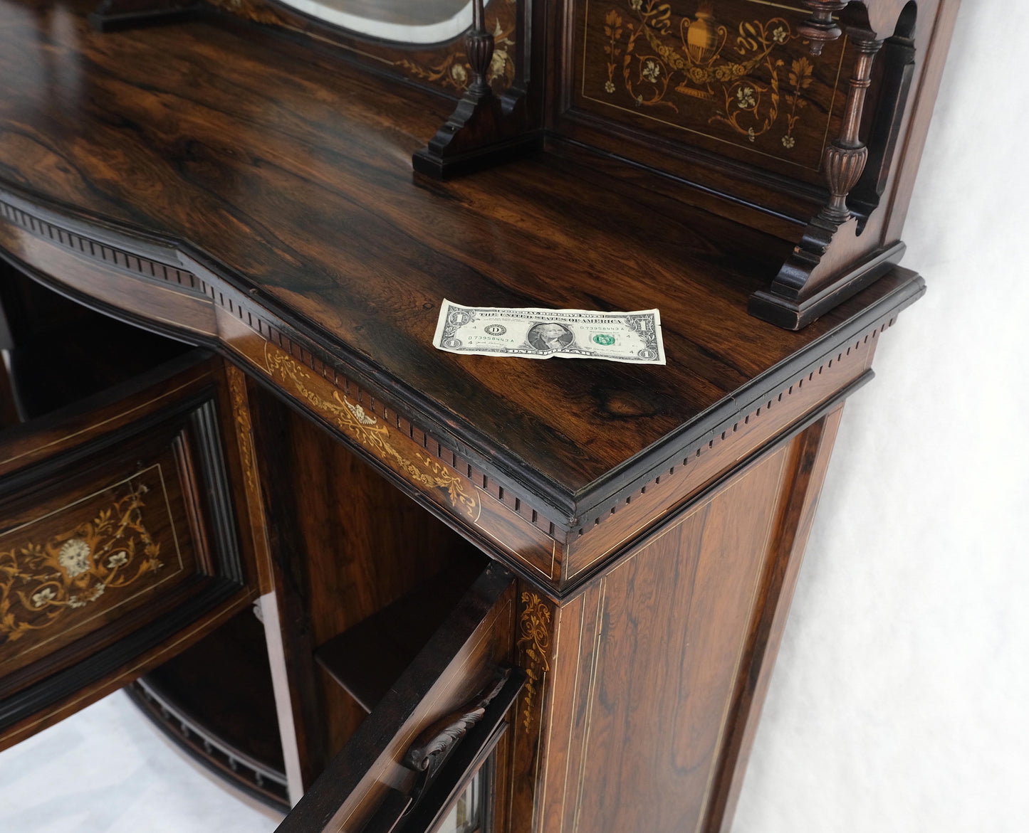 Victorian Rosewood Sideboard Credenza Etagere Display Cabinet Beveled Glass Mint