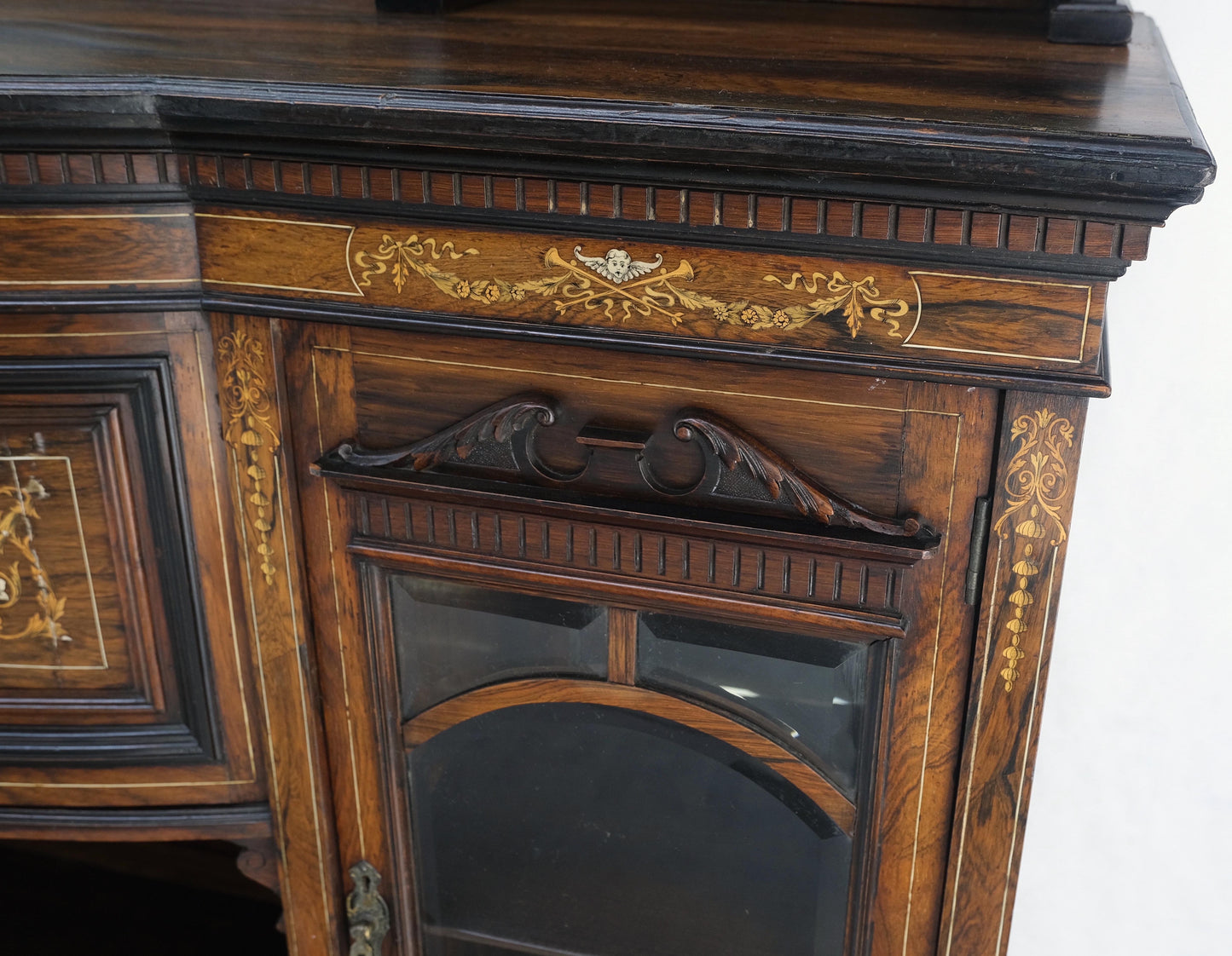 Victorian Rosewood Sideboard Credenza Etagere Display Cabinet Beveled Glass Mint
