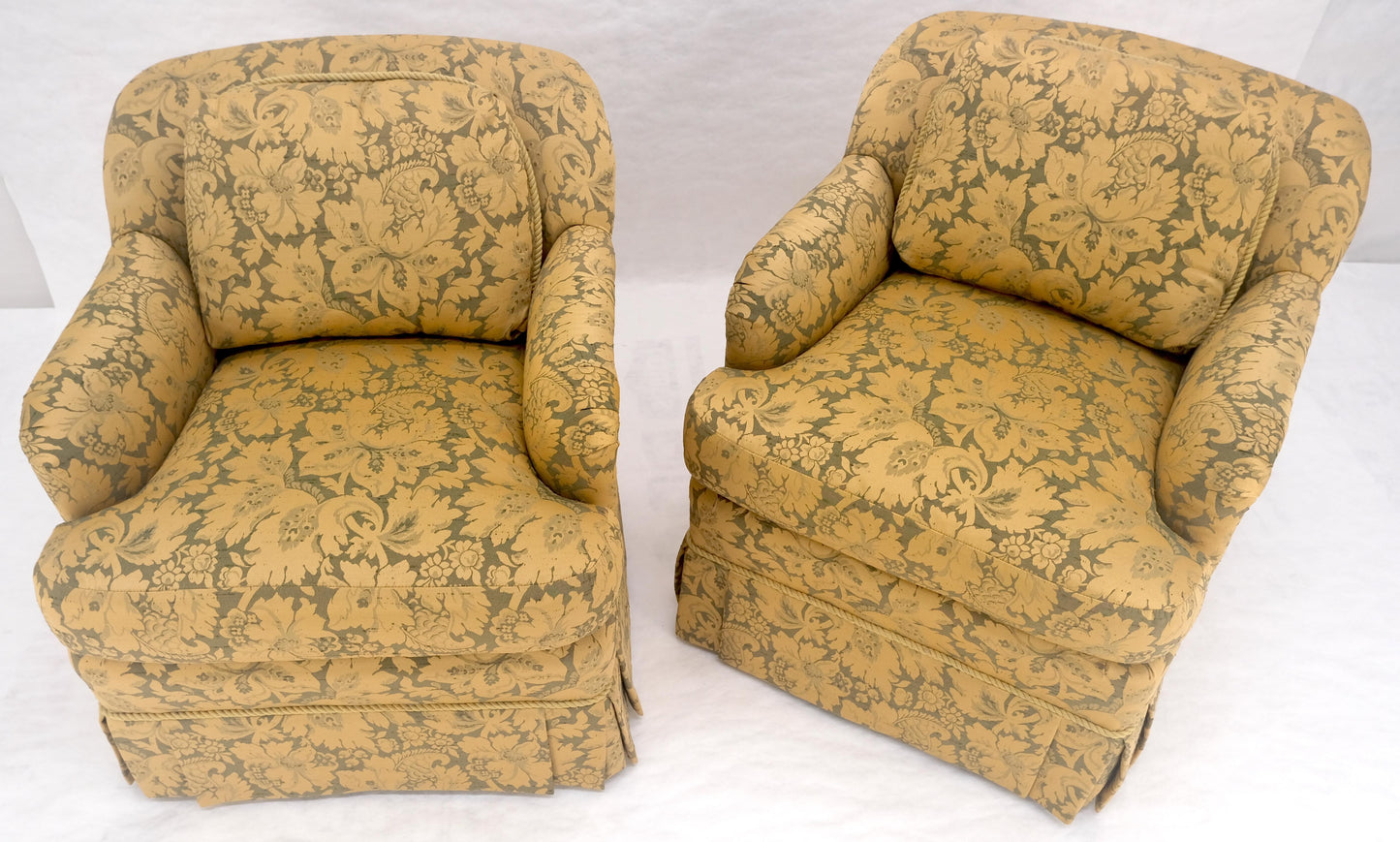 EstablishedLines Pair of Gold Floral Pattern Upholstery Lounge Chairs by Thomasville MINT
