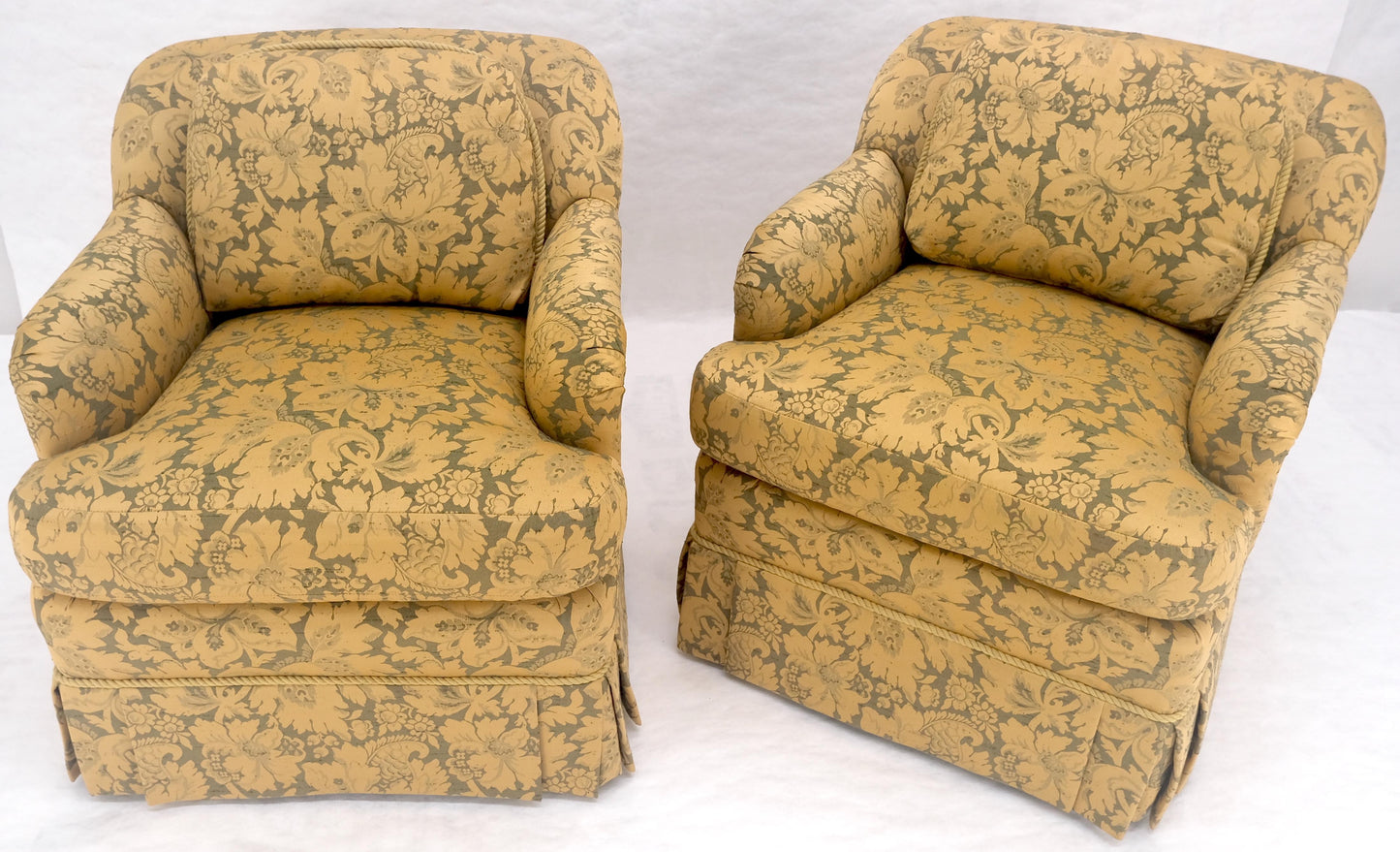 EstablishedLines Pair of Gold Floral Pattern Upholstery Lounge Chairs by Thomasville MINT