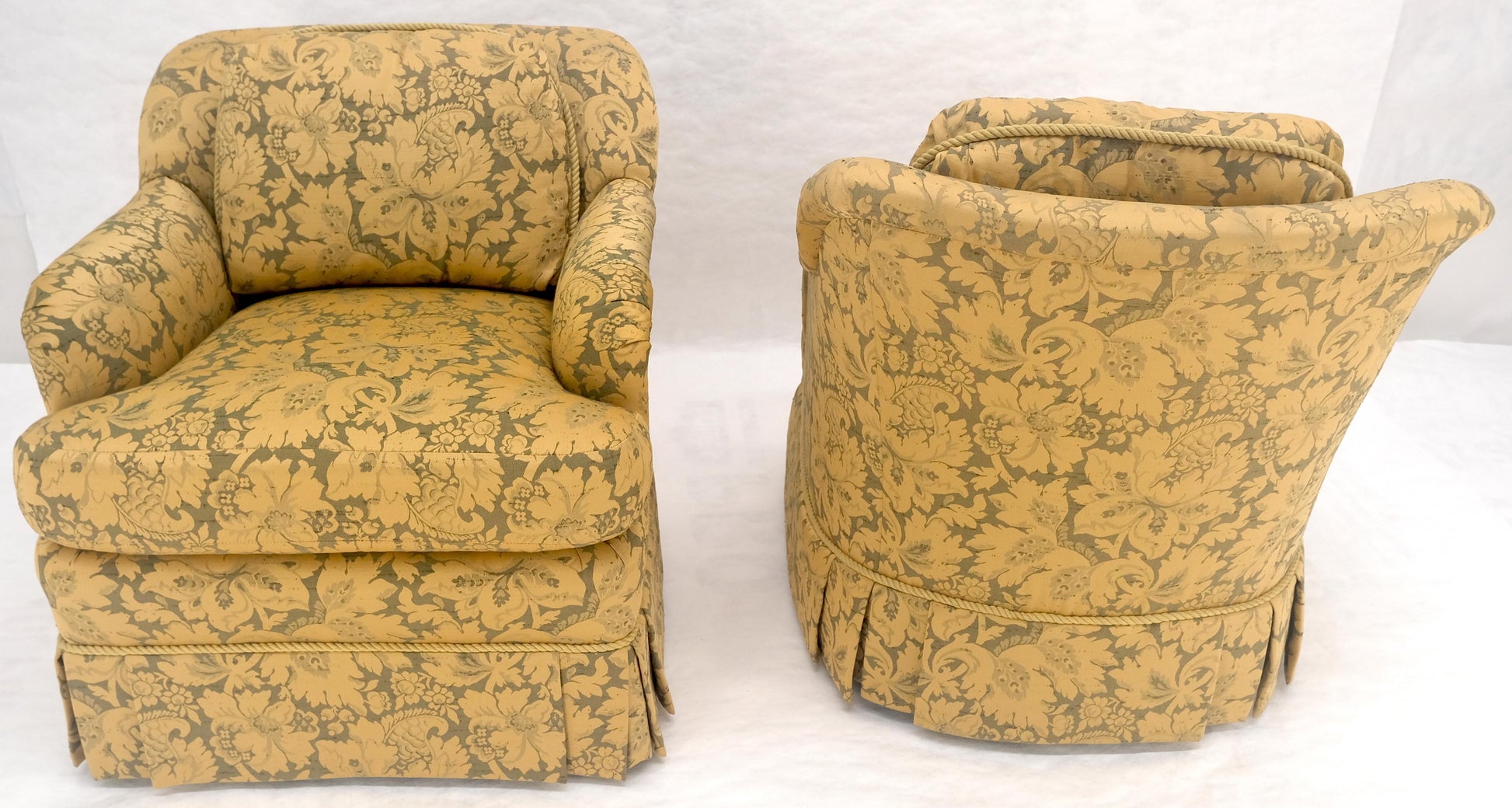 EstablishedLines Pair of Gold Floral Pattern Upholstery Lounge Chairs by Thomasville MINT