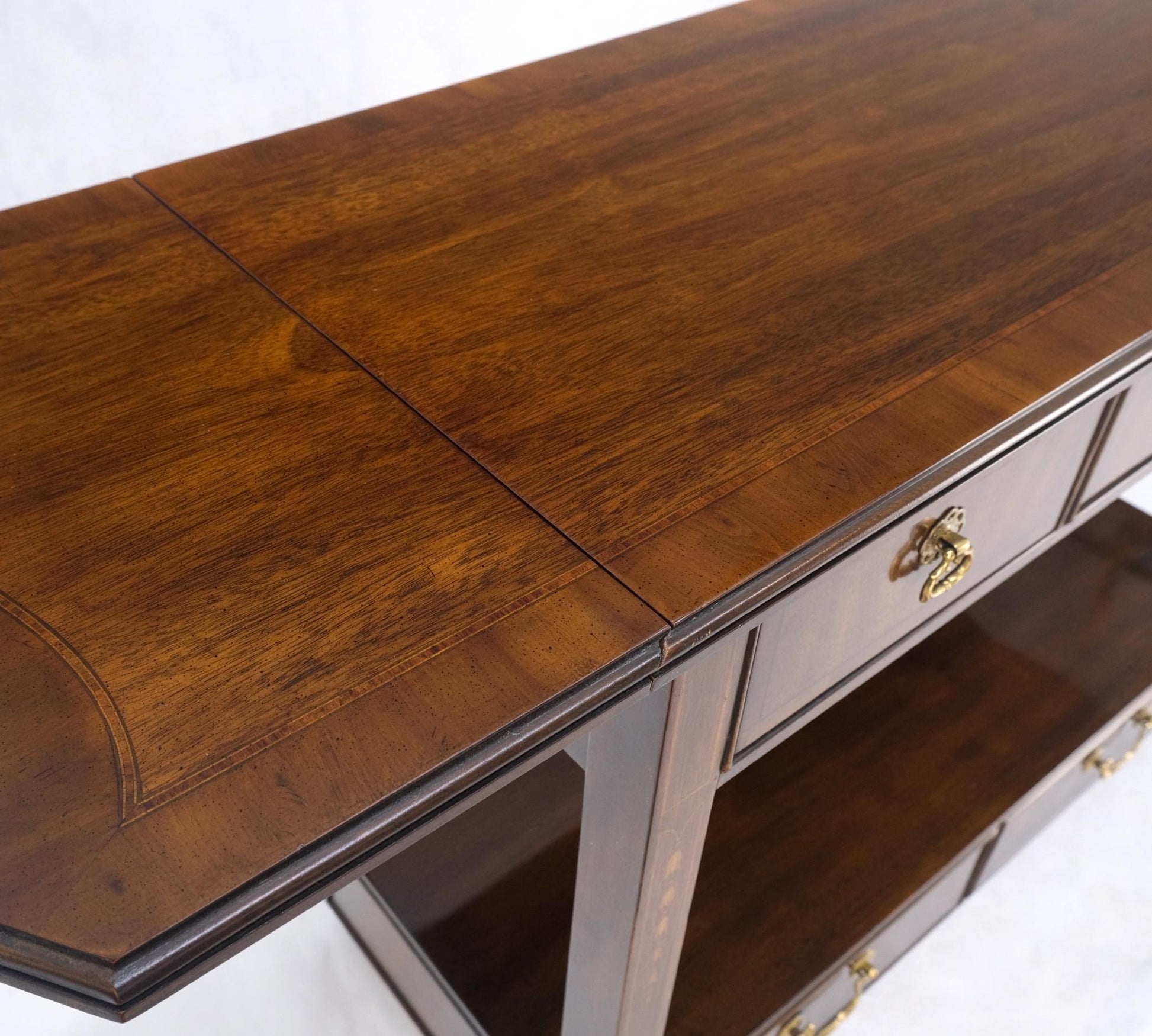 EstablishedLines Mahogany Banded Inlay Drop Leaf Silver Drawer 5 Drawers Server Cart on Wheels