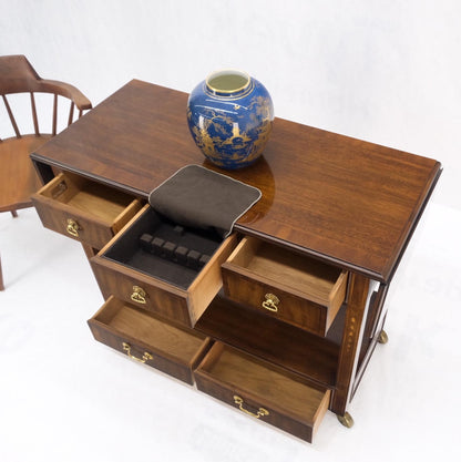 EstablishedLines Mahogany Banded Inlay Drop Leaf Silver Drawer 5 Drawers Server Cart on Wheels