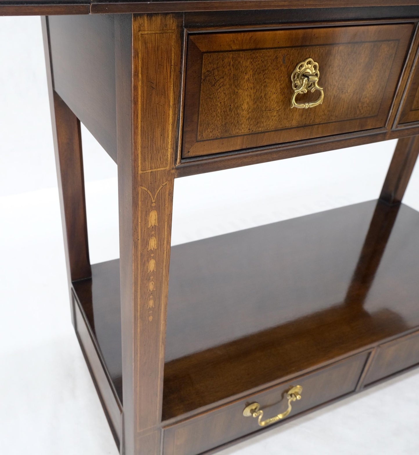EstablishedLines Mahogany Banded Inlay Drop Leaf Silver Drawer 5 Drawers Server Cart on Wheels