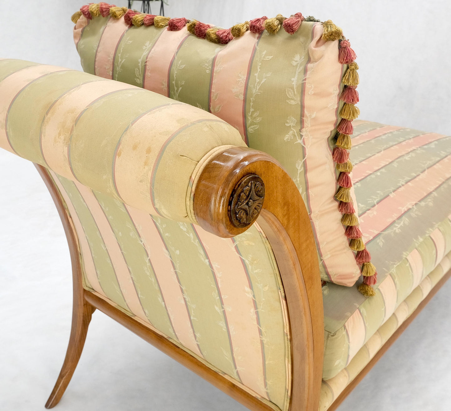 Klismos Light Carved Walnut Frame Chaise Lounge Chair Stunning MIINT Frame!