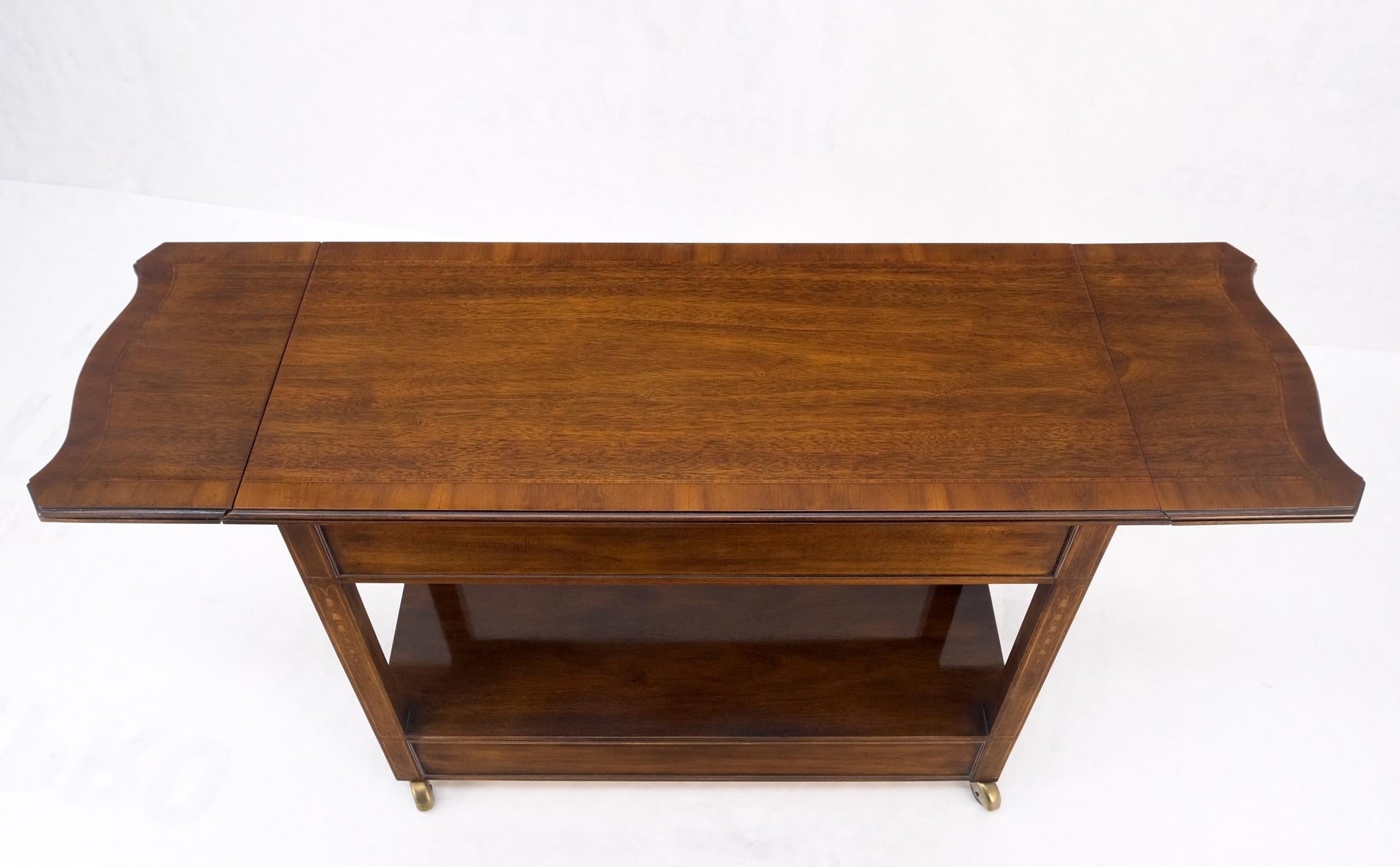 EstablishedLines Mahogany Banded Inlay Drop Leaf Silver Drawer 5 Drawers Server Cart on Wheels