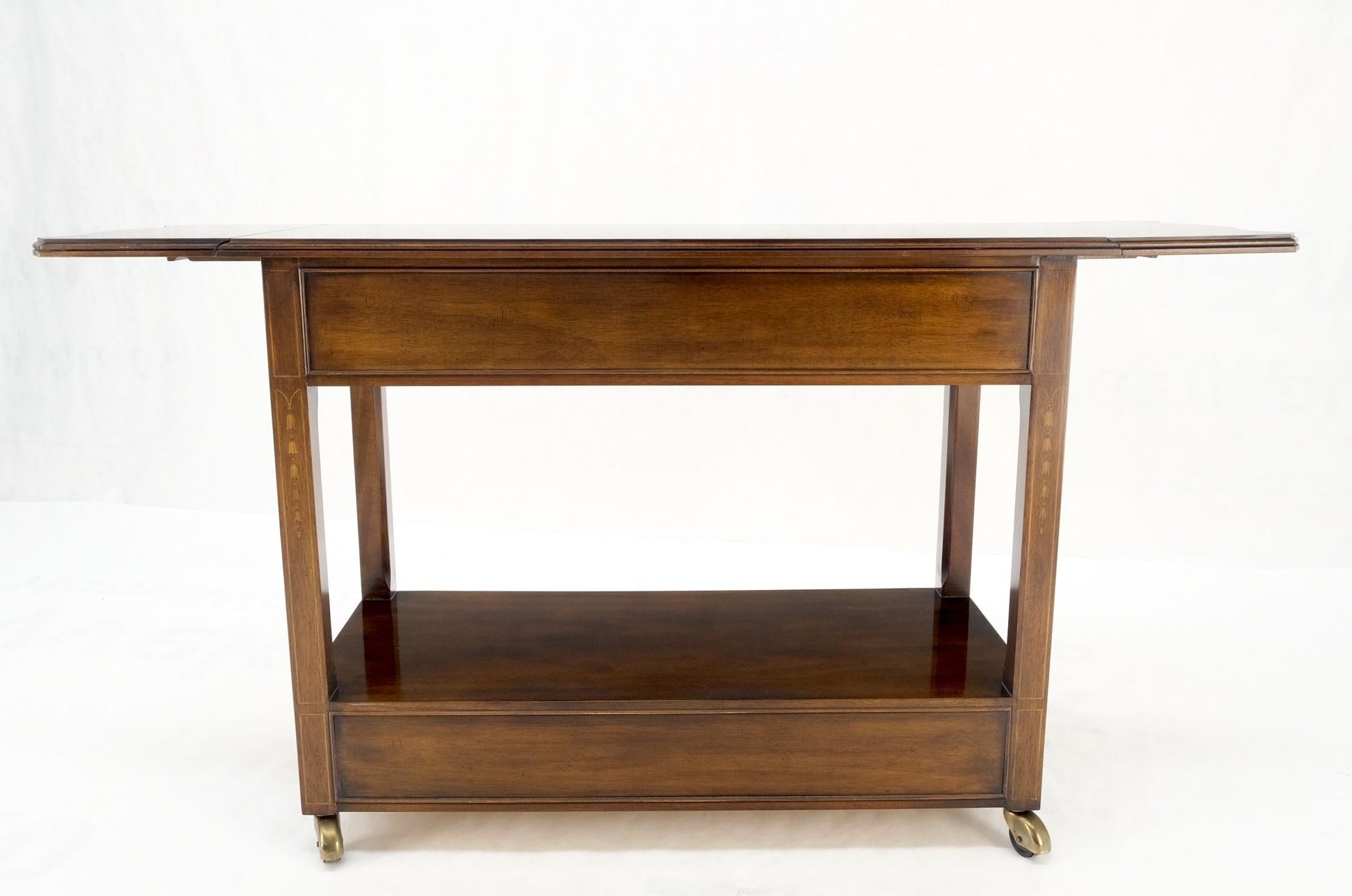 EstablishedLines Mahogany Banded Inlay Drop Leaf Silver Drawer 5 Drawers Server Cart on Wheels