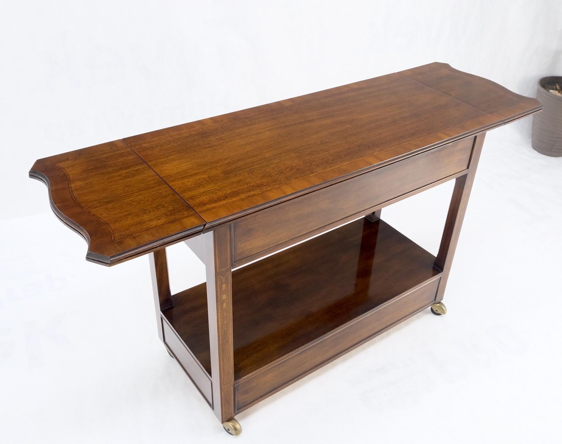 EstablishedLines Mahogany Banded Inlay Drop Leaf Silver Drawer 5 Drawers Server Cart on Wheels