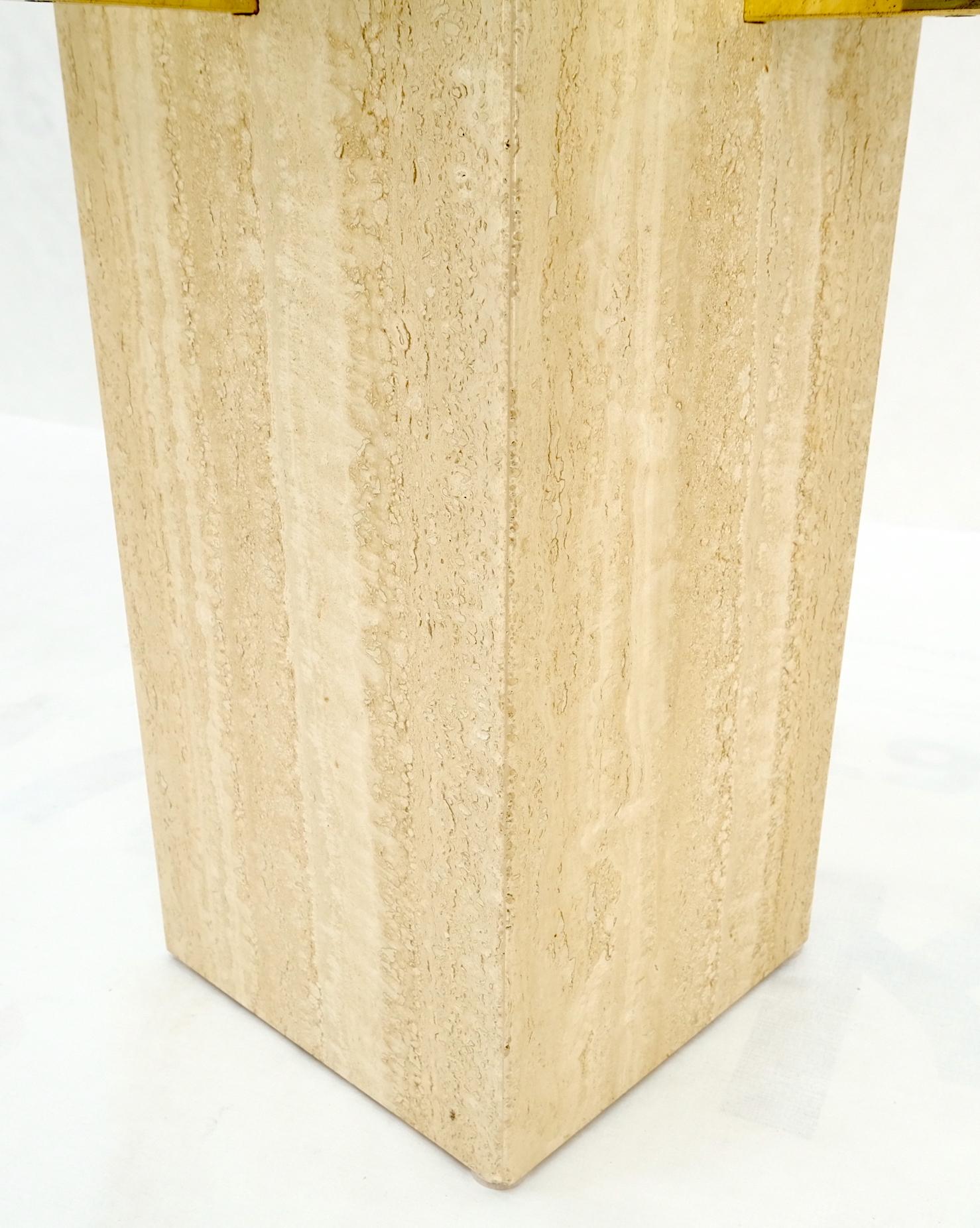 EstablishedLines Pair Travertine Bases Cross Support Glass Top End Side Occational Tables Stands