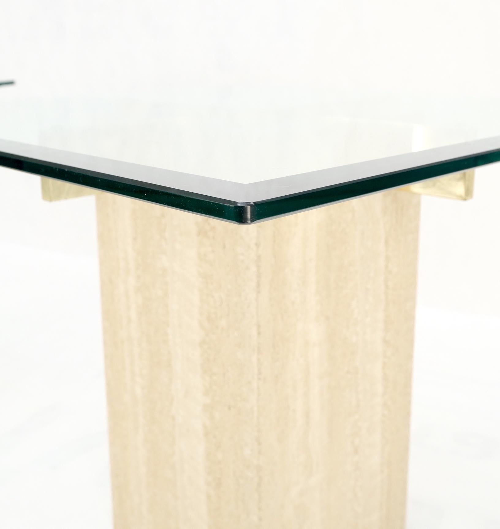 EstablishedLines Pair Travertine Bases Cross Support Glass Top End Side Occational Tables Stands