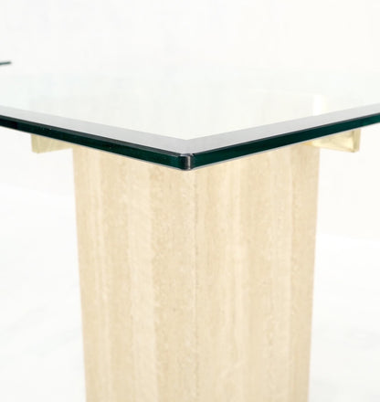 EstablishedLines Pair Travertine Bases Cross Support Glass Top End Side Occational Tables Stands