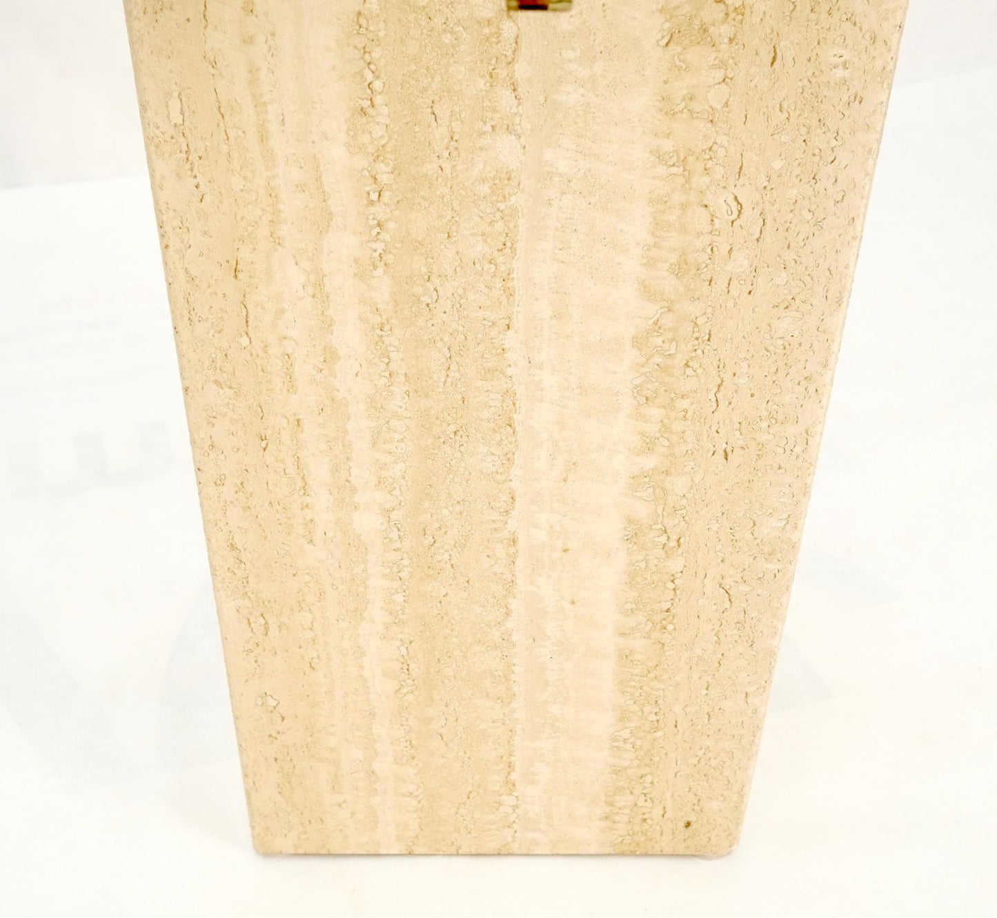 EstablishedLines Pair Travertine Bases Cross Support Glass Top End Side Occational Tables Stands