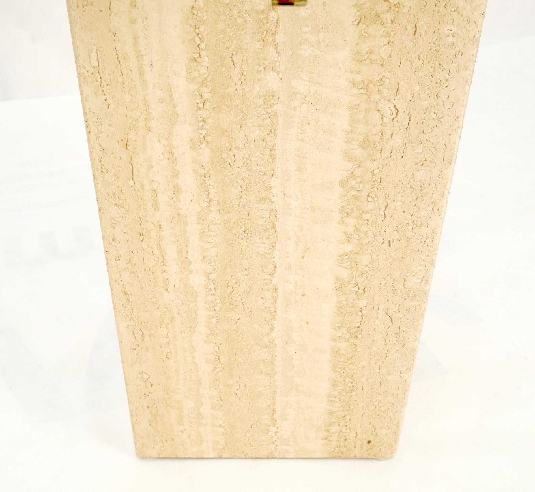 EstablishedLines Pair Travertine Bases Cross Support Glass Top End Side Occational Tables Stands