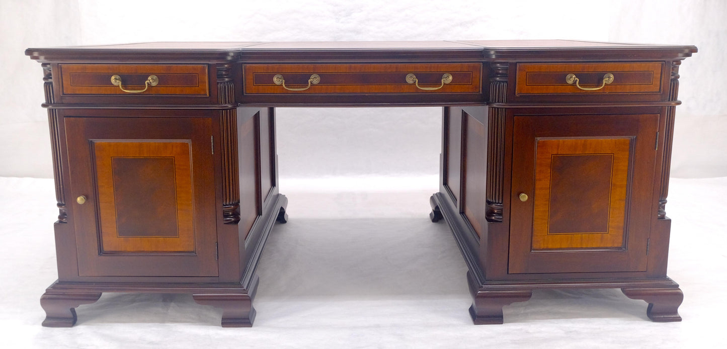 EstablishedLines Large Double Pedestal Embossed Leather Top Mahogany Partners Desk MINT