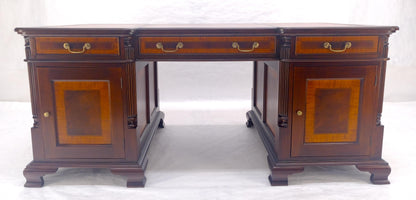 EstablishedLines Large Double Pedestal Embossed Leather Top Mahogany Partners Desk MINT