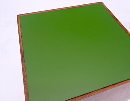 EstablishedLines Pair of Cube Shape Walnut Mid-Century Modern End Side Occasional Tables Stands