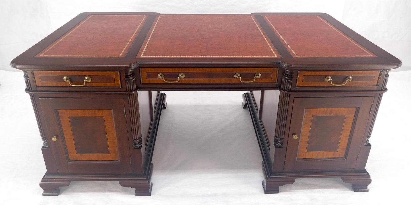 EstablishedLines Large Double Pedestal Embossed Leather Top Mahogany Partners Desk MINT