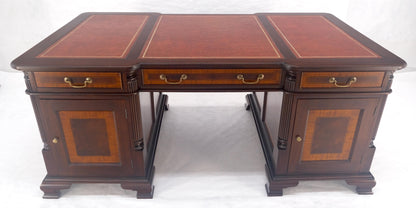EstablishedLines Large Double Pedestal Embossed Leather Top Mahogany Partners Desk MINT