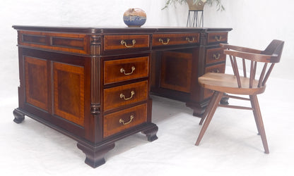 EstablishedLines Large Double Pedestal Embossed Leather Top Mahogany Partners Desk MINT