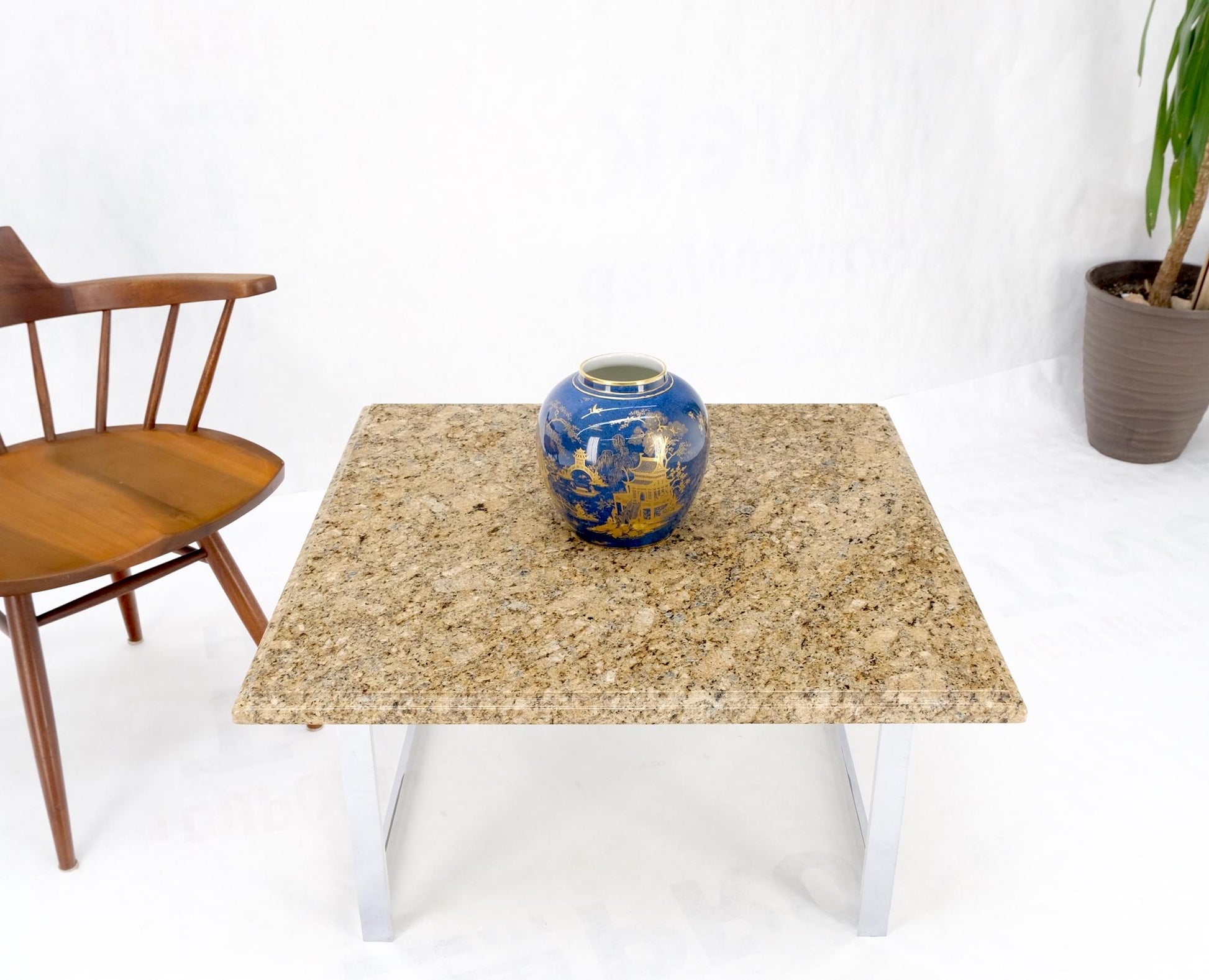 EstablishedLines Mid Century Square Granite Top Chrome Base Occasional Coffee Side End Table MINT