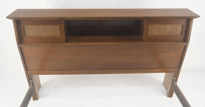 EstablishedLines Walnut Storage Compartment Wedge Shape Headboard Queen Size Bed w/ Rails MINT